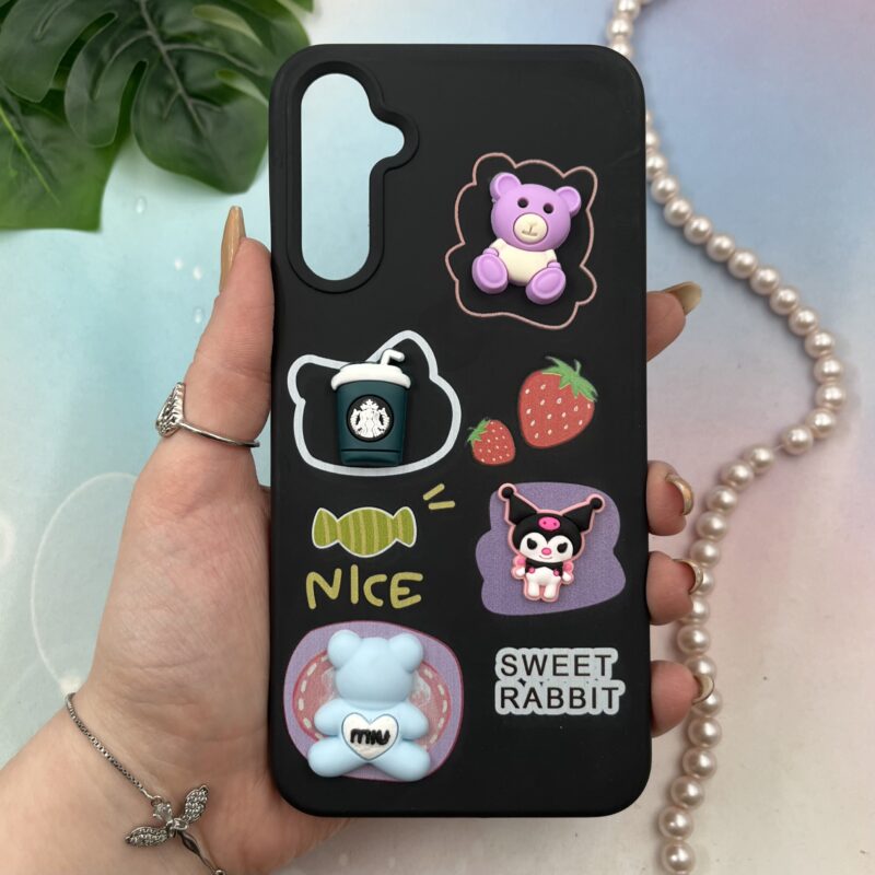 قاب گوشی Galaxy A34 سامسونگ سیلیکونی عروسکی سه بعدی برجسته kids محافظ لنز دار مشکی کد 37727