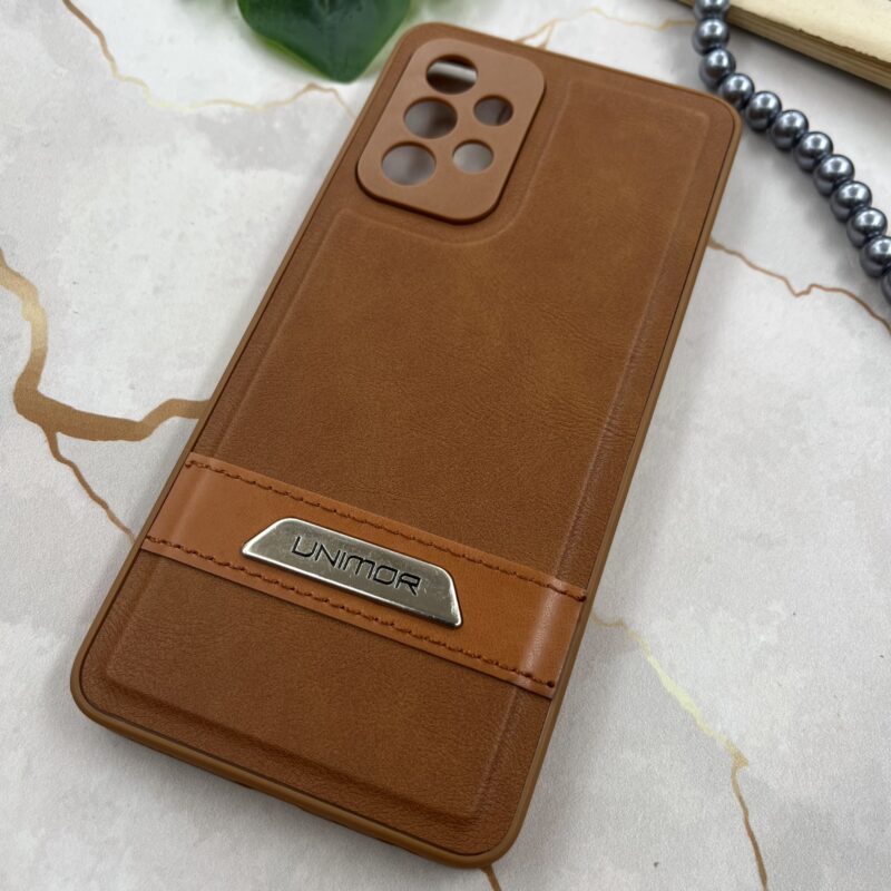 قاب گوشی Galaxy A52 / Galaxy A52S سامسونگ چرم UNIMOR اورجینال دوختی لوگو فلزی عسلی محافظ لنز دار کد 38662 - Image 2