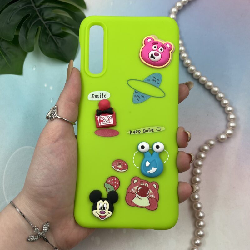 قاب گوشی Galaxy A30S / Galaxy A50S / Galaxy A50 سامسونگ سیلیکونی عروسکی سه بعدی برجسته kids محافظ لنز دار سبز فسفری کد 97468