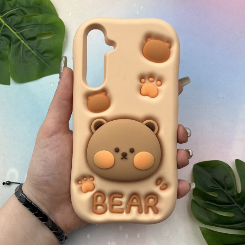 قاب گوشی Galaxy A55 سامسونگ تدی BEAR سیلیکونی پاک کنی اورجینال برجسته سه بعدی هولدری کرمی کد 40968