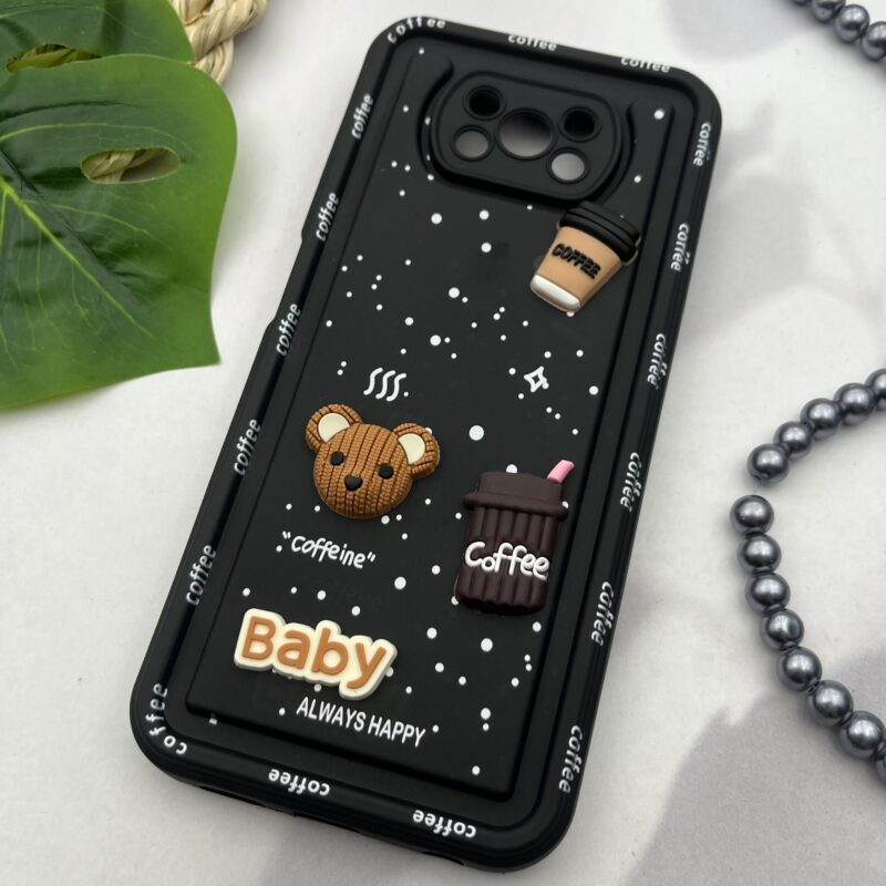 قاب گوشی Poco X3 / Poco X3 NFC / Poco X3 Pro شیائومی سیلیکونی Solidcase عروسکی برجسته Coffe محافظ لنز دار مشکی کد 42331 - Image 2
