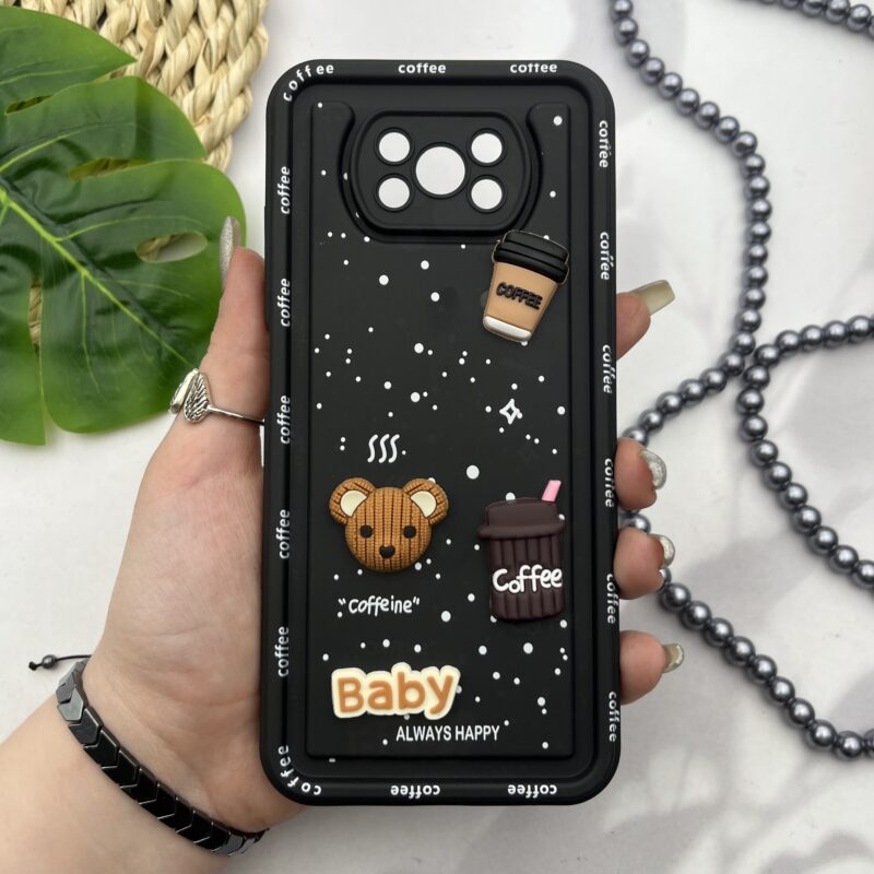 قاب گوشی Poco X3 / Poco X3 NFC / Poco X3 Pro شیائومی سیلیکونی Solidcase عروسکی برجسته Coffe محافظ لنز دار مشکی کد 42331
