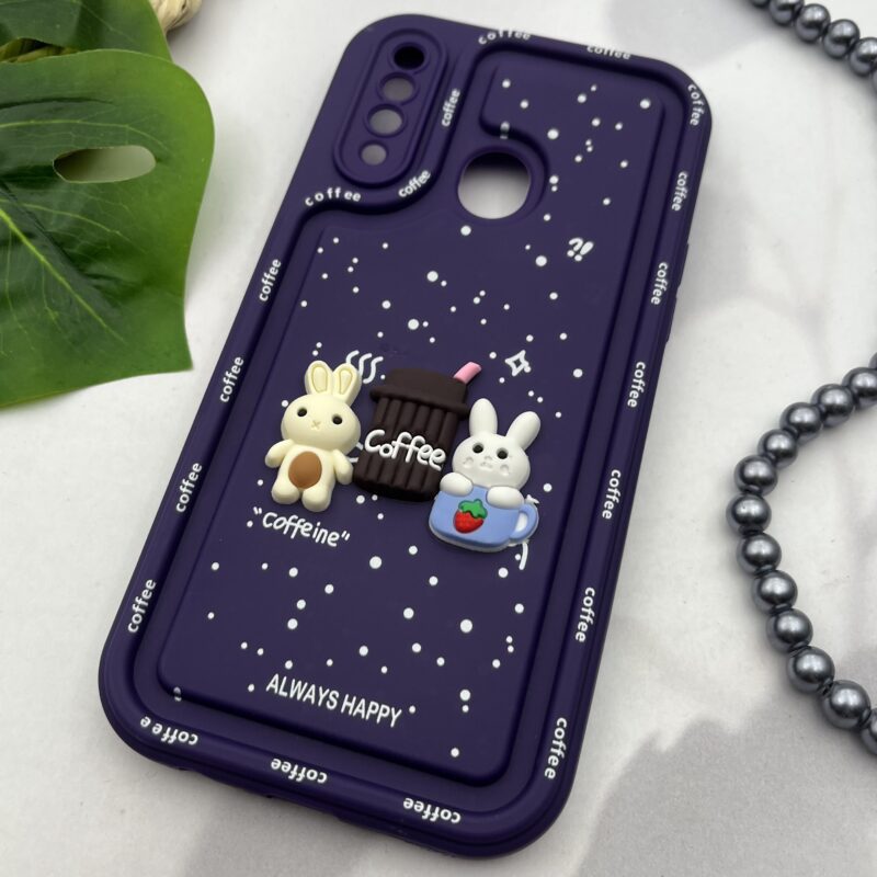 قاب گوشی Galaxy A20S سامسونگ سیلیکونی Solidcase عروسکی برجسته Coffe محافظ لنز دار بنفش کد 46206 - Image 2