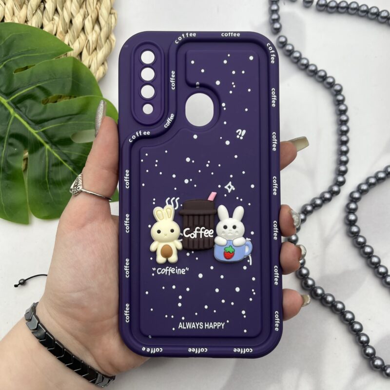 قاب گوشی Galaxy A20S سامسونگ سیلیکونی Solidcase عروسکی برجسته Coffe محافظ لنز دار بنفش کد 46206