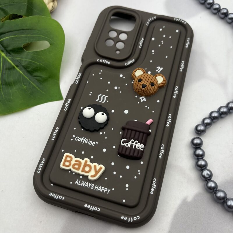 قاب گوشی Redmi Note 11 4G / Redmi Note 11S شیائومی سیلیکونی Solidcase عروسکی برجسته Coffe محافظ لنز دار قهوه ای کد 50587 - Image 2