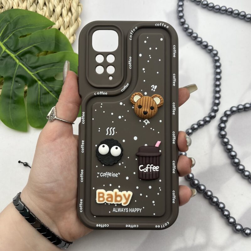 قاب گوشی Redmi Note 11 4G / Redmi Note 11S شیائومی سیلیکونی Solidcase عروسکی برجسته Coffe محافظ لنز دار قهوه ای کد 50587