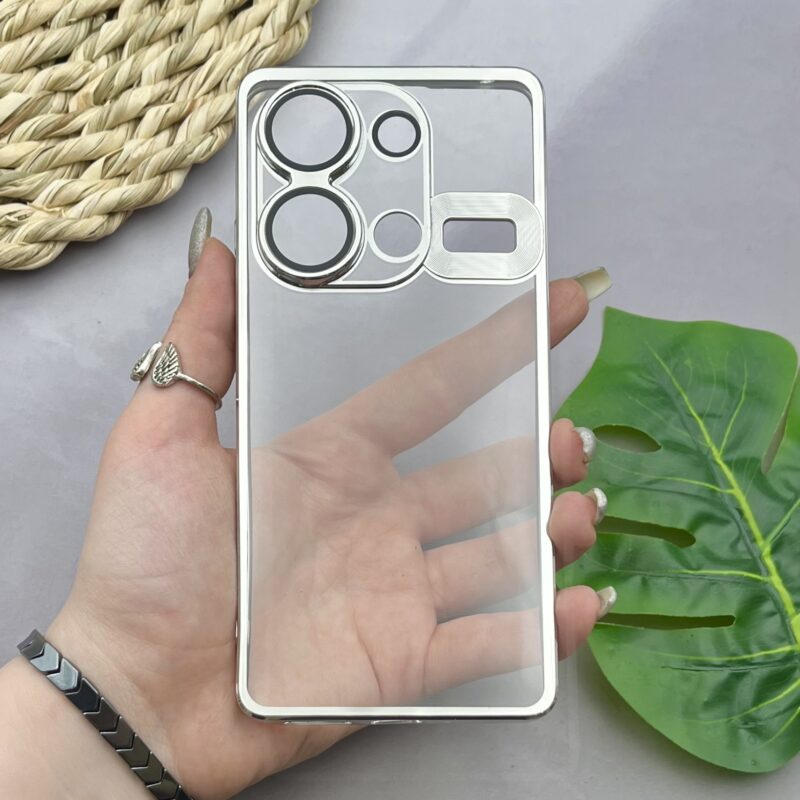 قاب گوشی Redmi Note 13 Pro 4G / Poco M6 Pro 4G شیائومی الکتروپلیتینگ شفاف ژله ای مگ سیف محافظ لنز دار شیشه ای نقره ای کد 50914