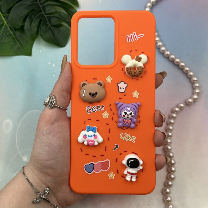 قاب گوشی Redmi Note 12 4G شیائومی سیلیکونی عروسکی سه بعدی برجسته kids محافظ لنز دار نارنجی کد 51634