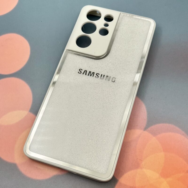 قاب گوشی Galaxy S21 Ultra سامسونگ PVD دور سیلیکونی شاین دار اکلیلی لوکس محافظ لنز دار سفید نقره ای کد 59953 - Image 2