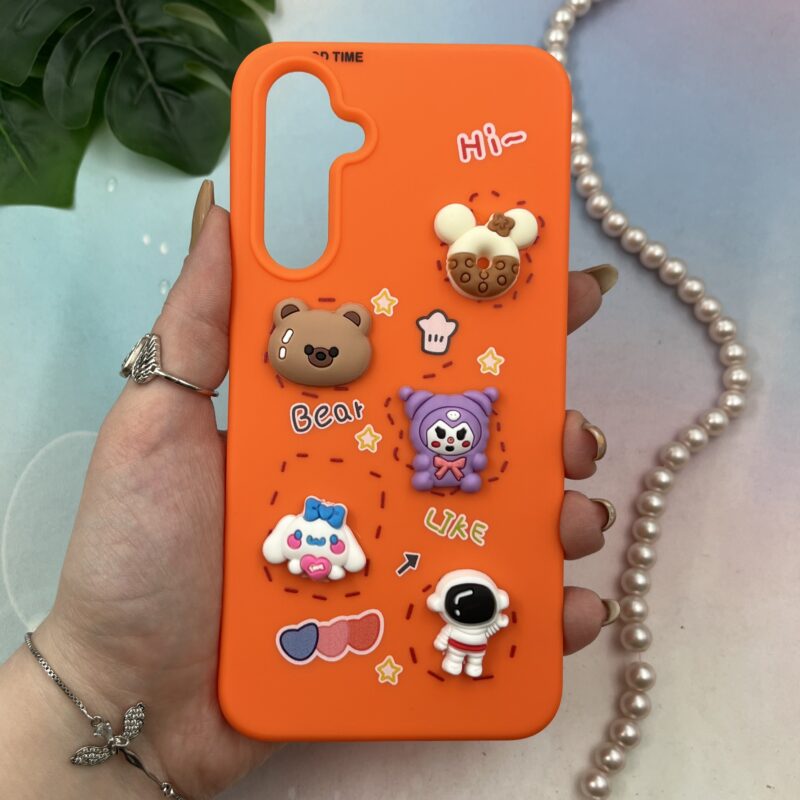 قاب گوشی Galaxy A54 سامسونگ سیلیکونی عروسکی سه بعدی برجسته kids محافظ لنز دار نارنجی کد 63459
