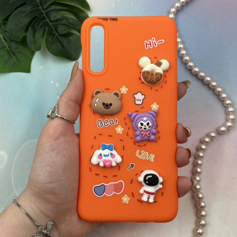 قاب گوشی Galaxy A30S / Galaxy A50S / Galaxy A50 سامسونگ سیلیکونی عروسکی سه بعدی برجسته kids محافظ لنز دار نارنجی کد 64471