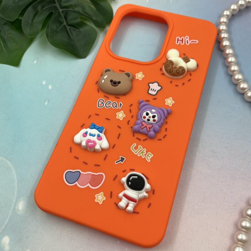 قاب گوشی Redmi 13C / Poco C65 شیائومی سیلیکونی عروسکی سه بعدی برجسته kids محافظ لنز دار نارنجی کد 67176 - Image 2
