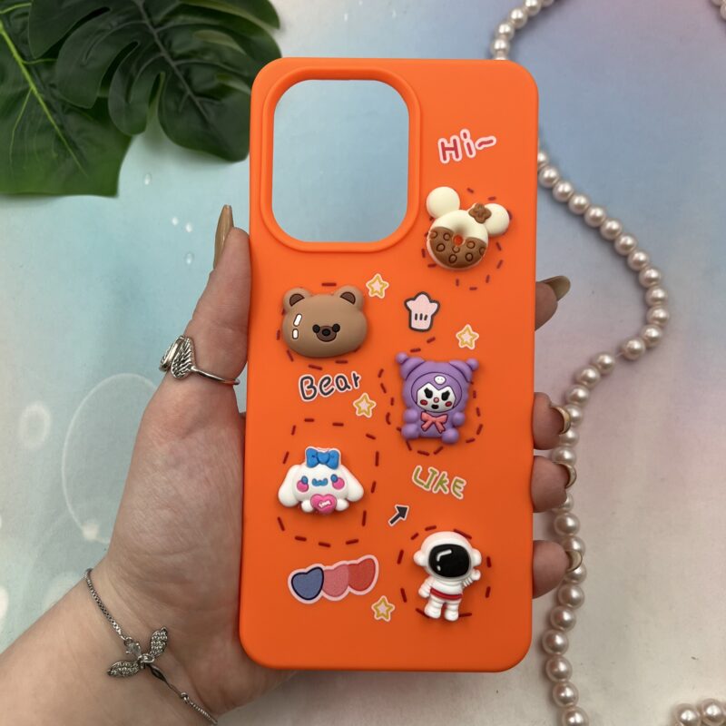 قاب گوشی Redmi 13C / Poco C65 شیائومی سیلیکونی عروسکی سه بعدی برجسته kids محافظ لنز دار نارنجی کد 67176