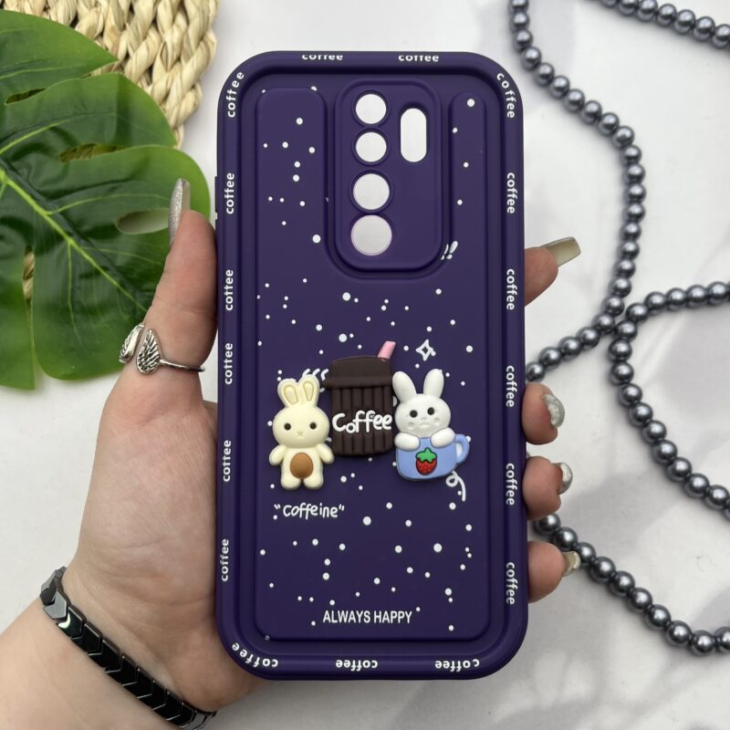 قاب گوشی Redmi Note 8 Pro شیائومی سیلیکونی Solidcase عروسکی برجسته Coffe محافظ لنز دار بنفش کد 69743