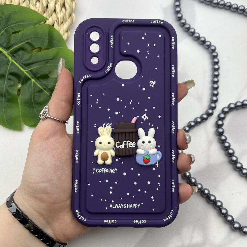 قاب گوشی Galaxy A10S سامسونگ سیلیکونی Solidcase عروسکی برجسته Coffe محافظ لنز دار بنفش کد 71197