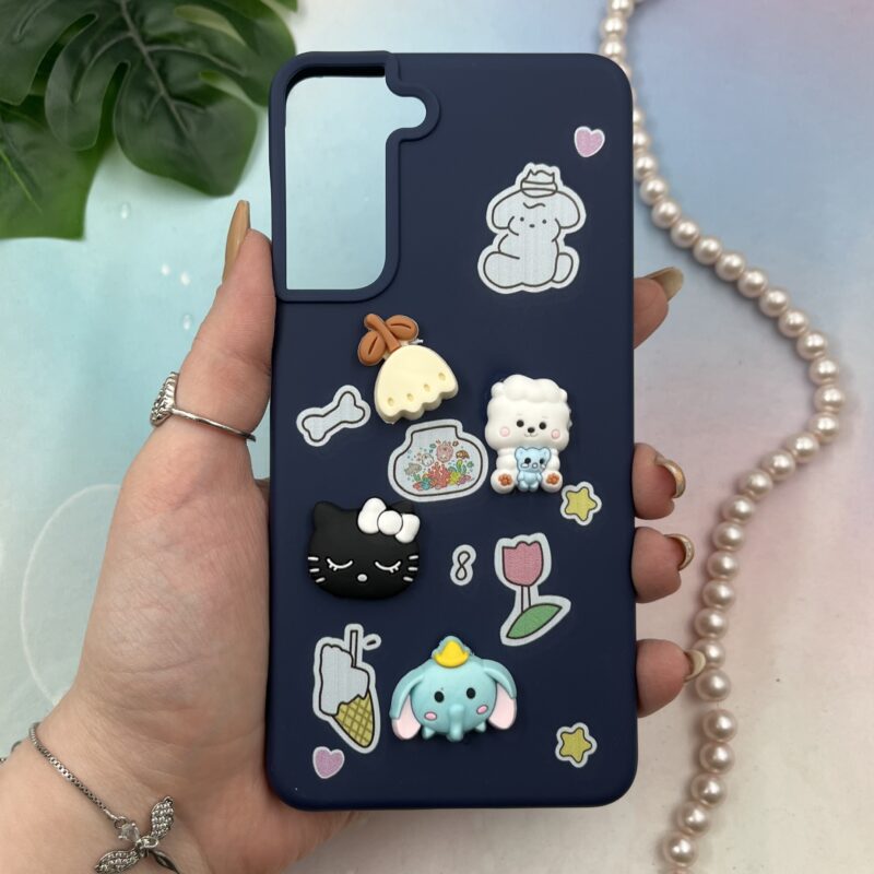 قاب گوشی Galaxy S21 FE سامسونگ سیلیکونی عروسکی سه بعدی برجسته kids محافظ لنز دار سرمه ای کد 76233