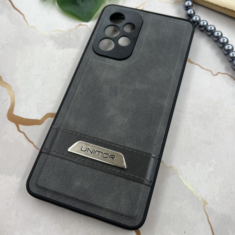 قاب گوشی Galaxy A53 سامسونگ چرم UNIMOR اورجینال دوختی لوگو فلزی طوسی محافظ لنز دار کد 84827 - Image 2