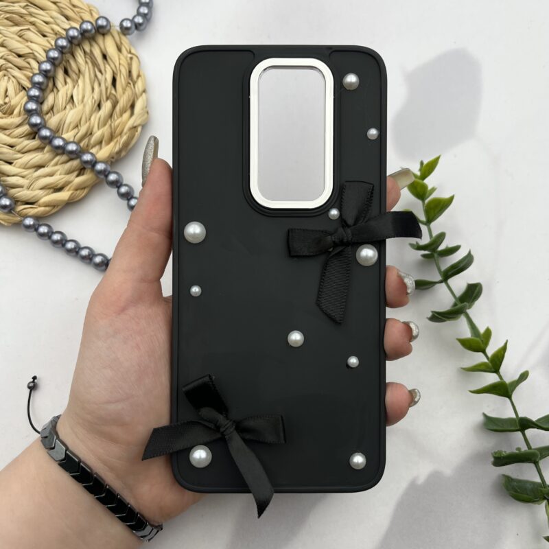 قاب گوشی Redmi Note 8 Pro شیائومی سیلیکونی پاپیون دار مرواریدی برجسته لنز متال مشکی کد 87463