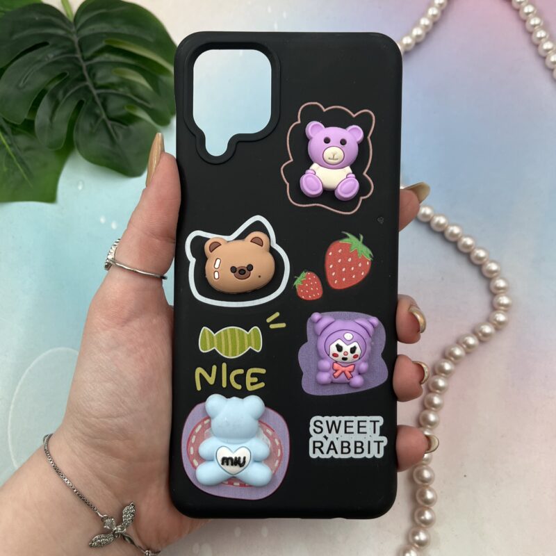 قاب گوشی Galaxy A12 / Galaxy M12 سامسونگ سیلیکونی عروسکی سه بعدی برجسته kids محافظ لنز دار مشکی کد 91585