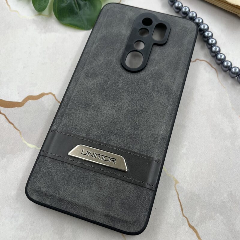 قاب گوشی Redmi Note 8 Pro شیائومی چرم UNIMOR اورجینال دوختی لوگو فلزی طوسی محافظ لنز دار کد 93738 - Image 2