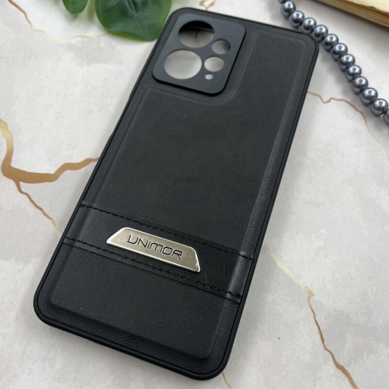 قاب گوشی Redmi Note 12 4G شیائومی چرم UNIMOR اورجینال دوختی لوگو فلزی مشکی محافظ لنز دار کد 99716 - Image 2