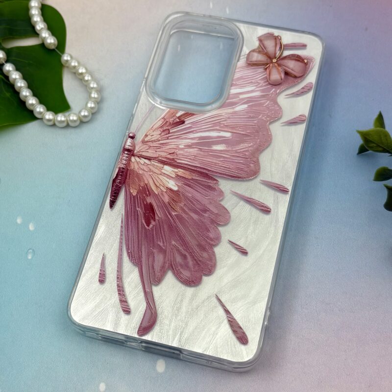 قاب گوشی Galaxy A53 سامسونگ Brush طرح نقاشی پروانه برجسته لاکچری صورتی نقره ای متال کد 14129 - Image 2