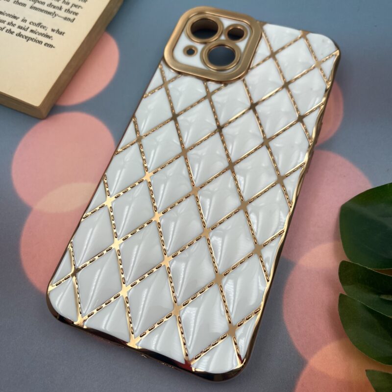 قاب گوشی iPhone 13 آیفون سیلیکونی طرح برجسته پافری My Case دور طلایی محافظ لنز دار دور طلایی سفید کد 20437 - Image 2