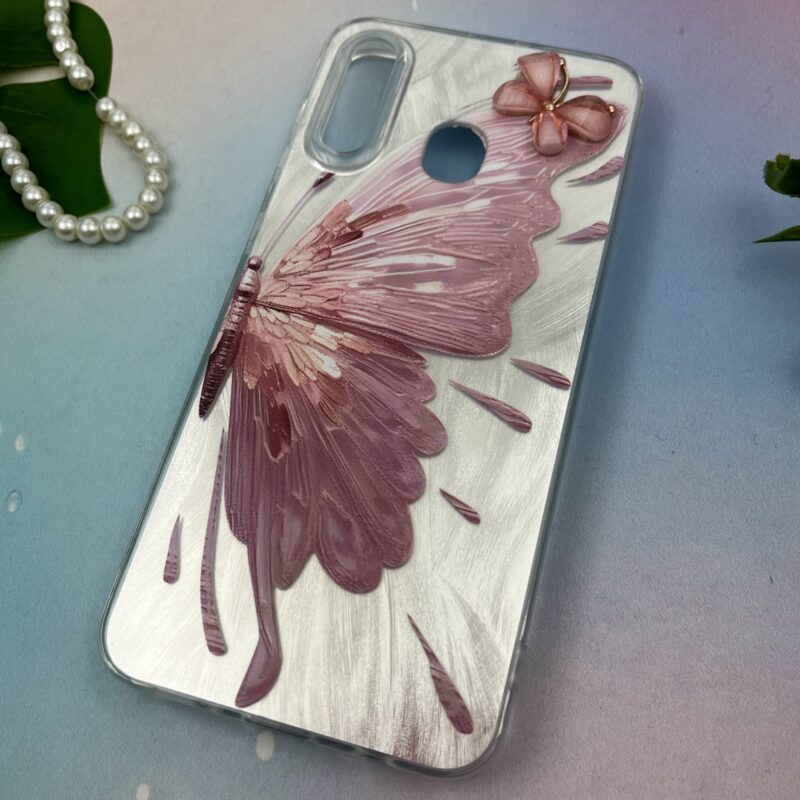 قاب گوشی Galaxy A20 / Galaxy A30 سامسونگ Brush طرح نقاشی پروانه برجسته لاکچری صورتی نقره ای متال کد 23542 - Image 2