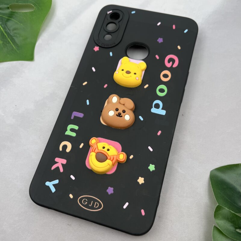 قاب گوشی Galaxy A10S سامسونگ سیلیکونی TPU عروسکی برجسته Good Luck محافظ لنز دار مشکی کد 11402 - Image 2