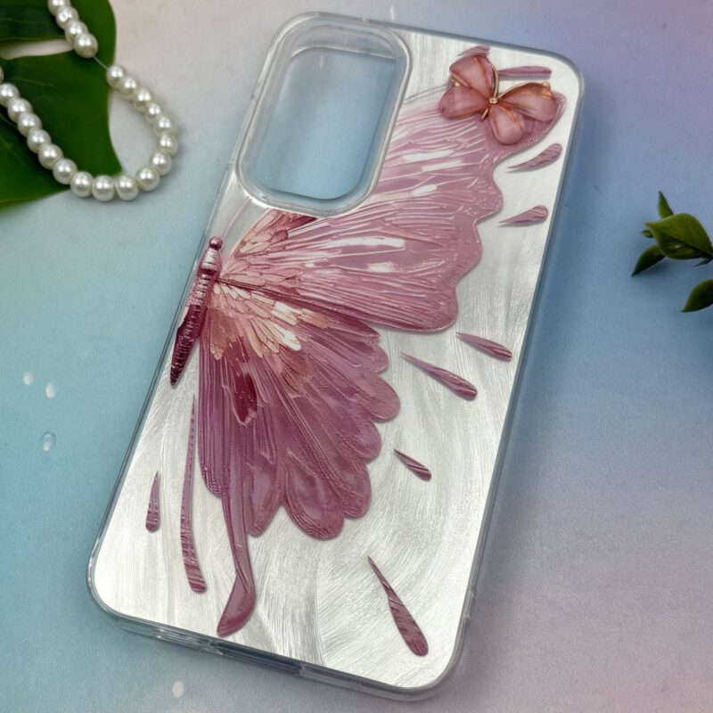 قاب گوشی Galaxy A55 سامسونگ Brush طرح نقاشی پروانه برجسته لاکچری صورتی نقره ای متال کد 32977 - Image 2