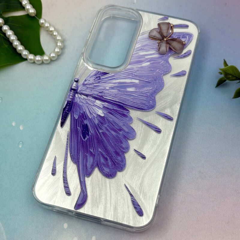قاب گوشی Galaxy S23 FE سامسونگ Brush طرح نقاشی پروانه برجسته لاکچری یاسی نقره ای متال کد 39260 - Image 2