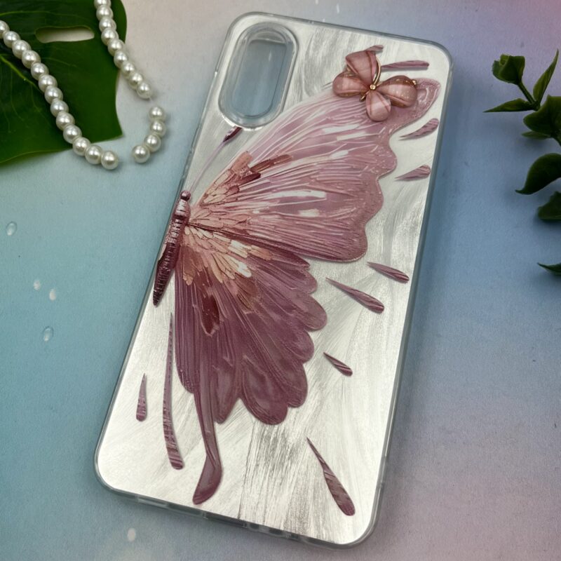 قاب گوشی (Galaxy A02 (2022 سامسونگ Brush طرح نقاشی پروانه برجسته لاکچری صورتی نقره ای متال کد 40289 - Image 2