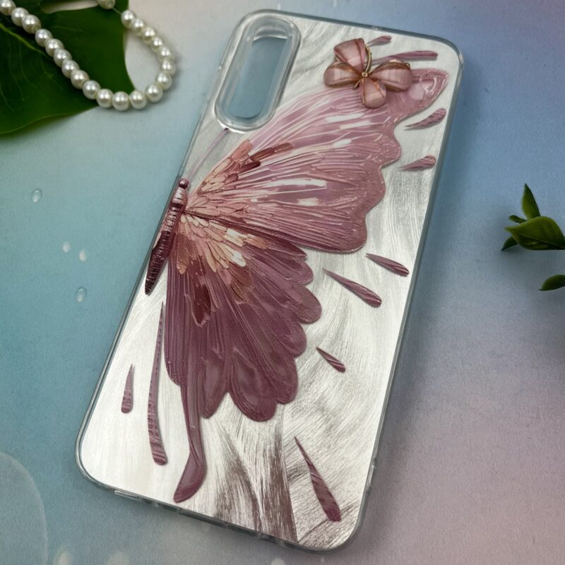 قاب گوشی Galaxy A30S / Galaxy A50S / Galaxy A50 سامسونگ Brush طرح نقاشی پروانه برجسته لاکچری صورتی نقره ای متال کد 55235 - Image 2