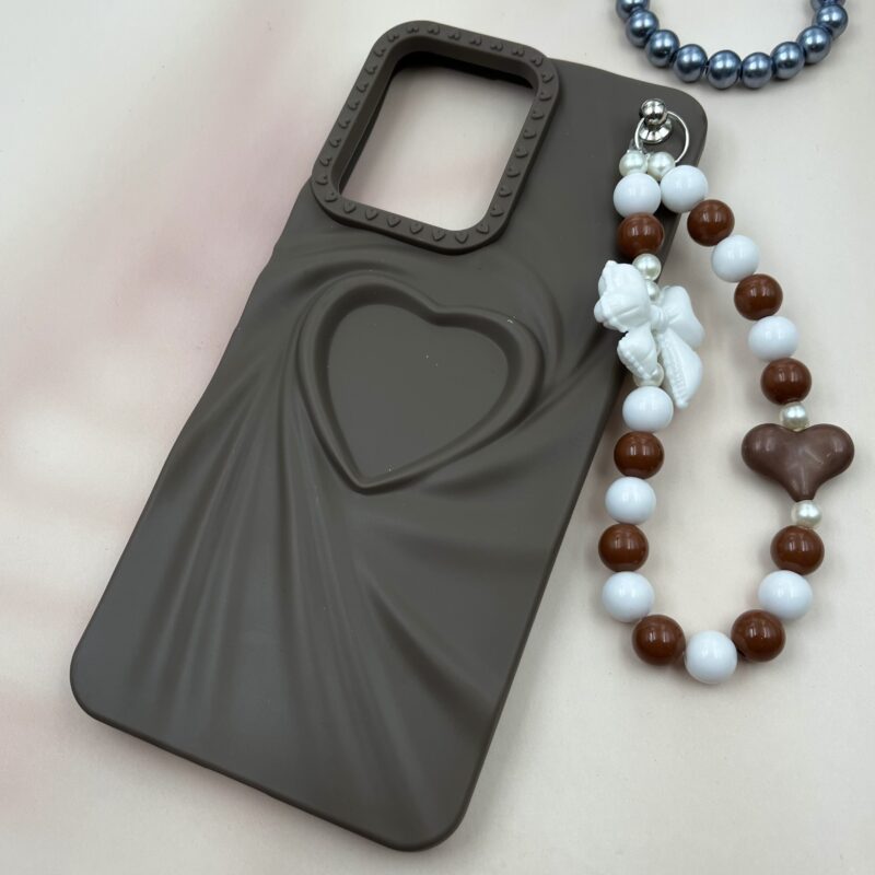 قاب گوشی Redmi 13C / Poco C65 شیائومی دستبندی مرواریدی جدا شونده طرح LOVE برجسته قهوه ای کد 55450 - Image 2