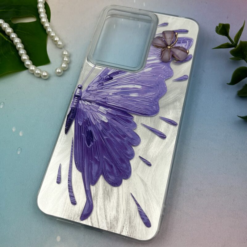 قاب گوشی Redmi Note 12 4G شیائومی Brush طرح نقاشی پروانه برجسته لاکچری یاسی نقره ای متال کد 58372 - Image 2