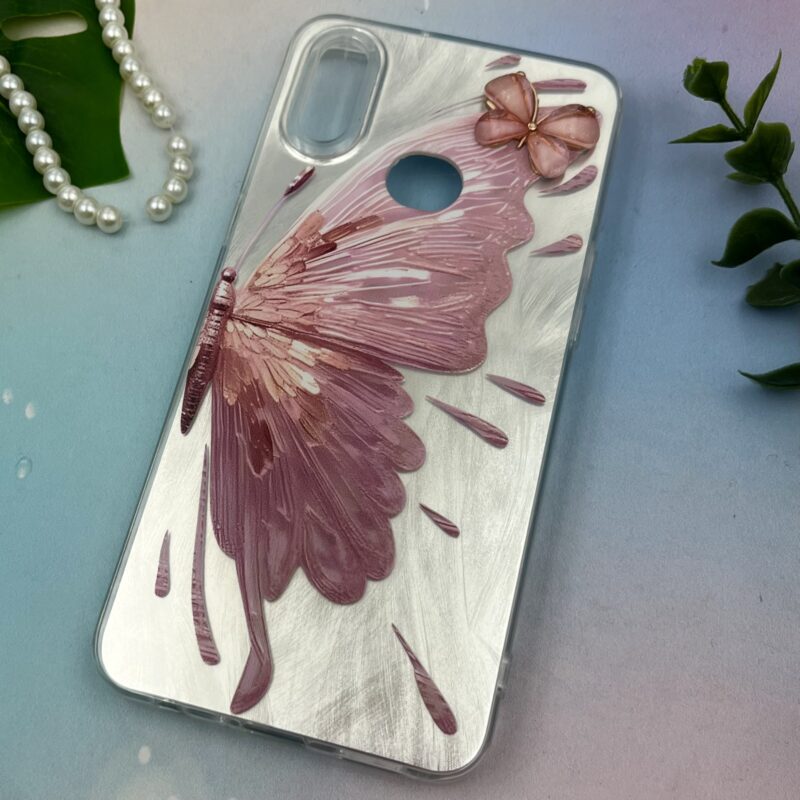 قاب گوشی Galaxy A10S سامسونگ Brush طرح نقاشی پروانه برجسته لاکچری صورتی نقره ای متال کد 59832 - Image 2