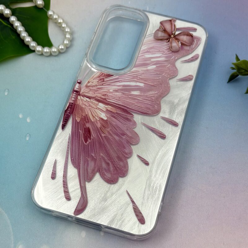 قاب گوشی Galaxy S23 FE سامسونگ Brush طرح نقاشی پروانه برجسته لاکچری صورتی نقره ای متال کد 61741 - Image 2