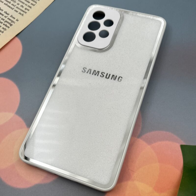 قاب گوشی Galaxy A73 سامسونگ PVD دور سیلیکونی شاین دار اکلیلی لوکس محافظ لنز دار سفید نقره ای کد 62379 - Image 2