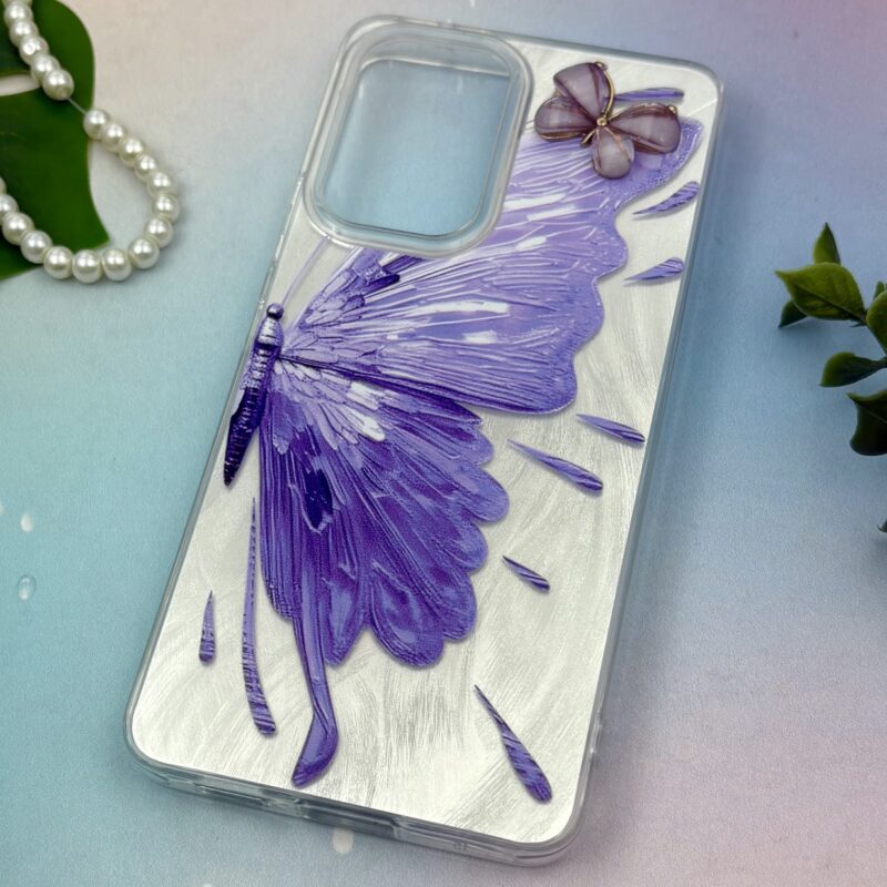 قاب گوشی Galaxy A53 سامسونگ Brush طرح نقاشی پروانه برجسته لاکچری یاسی نقره ای متال کد 74678 - Image 2
