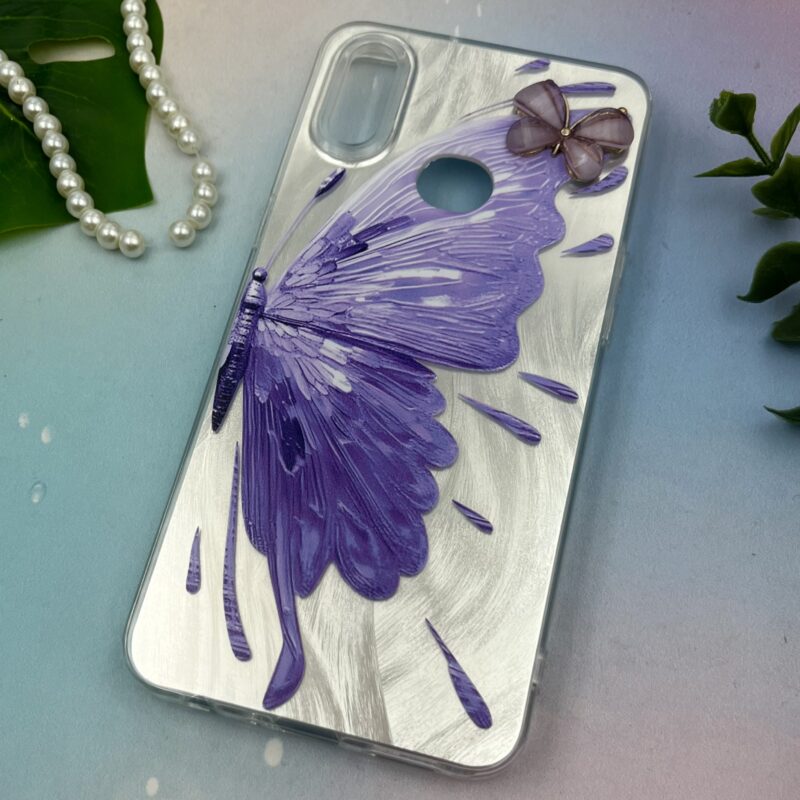 قاب گوشی Galaxy A10S سامسونگ Brush طرح نقاشی پروانه برجسته لاکچری یاسی نقره ای متال کد 80043 - Image 2