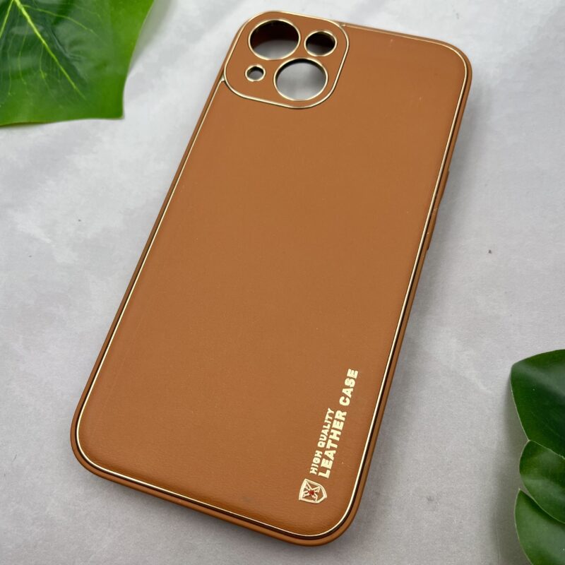 قاب گوشی iPhone 13 آیفون اورجینال Leather Case چرمی دور طلایی عسلی محافظ لنز دار کد 85101 - Image 2