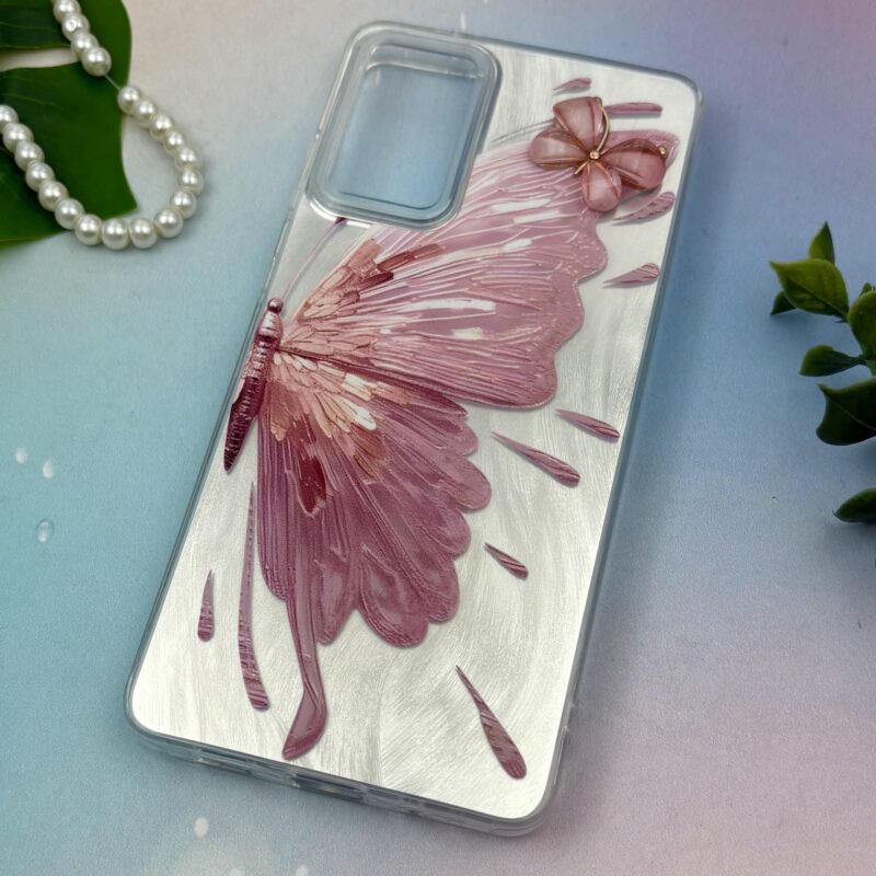 قاب گوشی Galaxy S20 FE سامسونگ Brush طرح نقاشی پروانه برجسته لاکچری صورتی نقره ای متال کد 91024 - Image 2