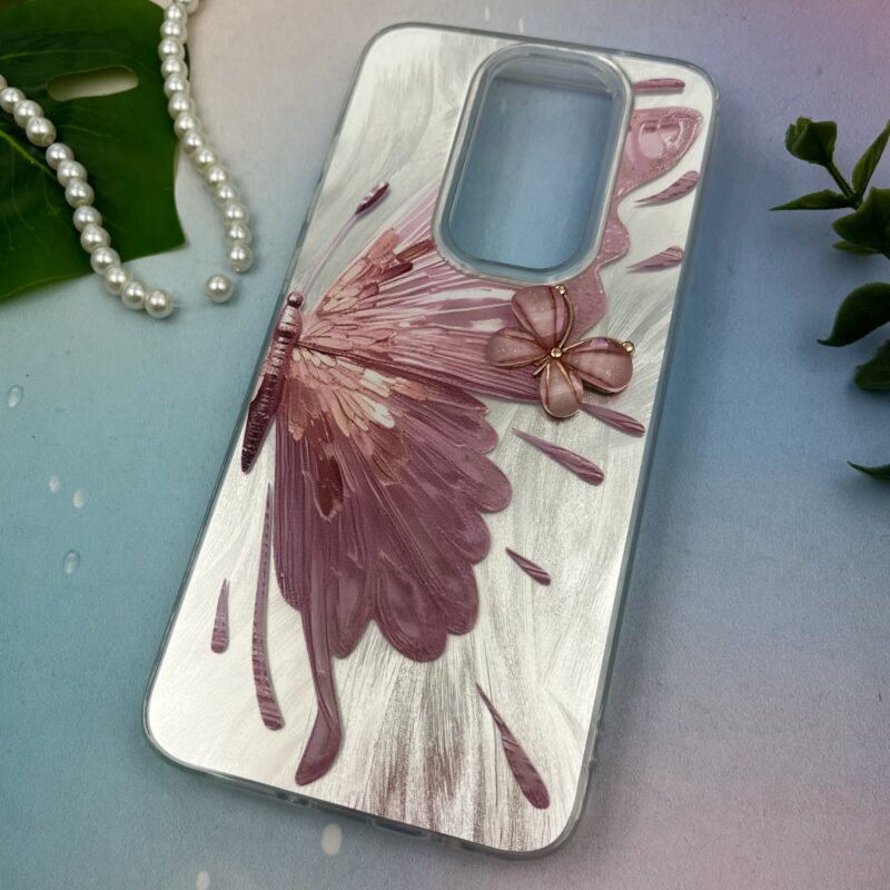 قاب گوشی Redmi Note 8 Pro شیائومی Brush طرح نقاشی پروانه برجسته لاکچری صورتی نقره ای متال کد 91880 - Image 2