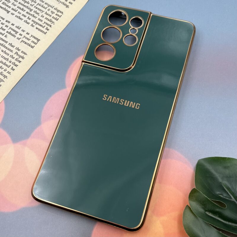 قاب گوشی Galaxy S21 Ultra سامسونگ ژله ای مای کیس طرح Gold Line دور طلایی محافظ لنز دار سبز تیره کد 93006 - Image 2