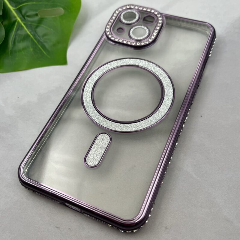 قاب گوشی iPhone 13 آیفون نیوالکتروپلیتینگ شفاف دور نگین Swarovski سواروسکی محافظ لنز دار گلسی بنفش کد 96014 - Image 2