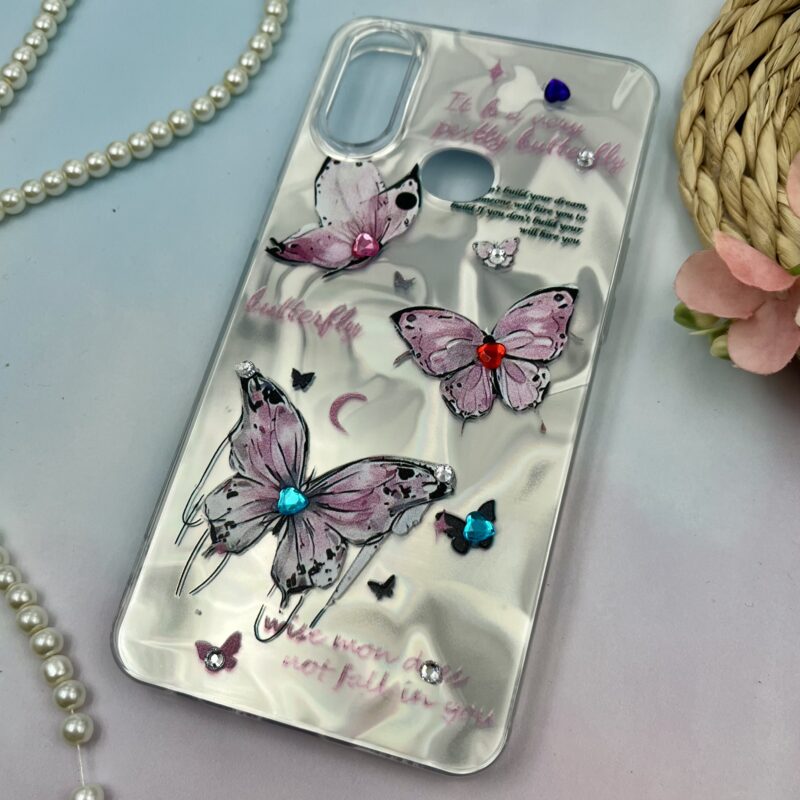 قاب گوشی Galaxy A10S سامسونگ 3D طرح سه بعدی نگین دار برجسته طرح پروانه صورتی کد 19239 - Image 2