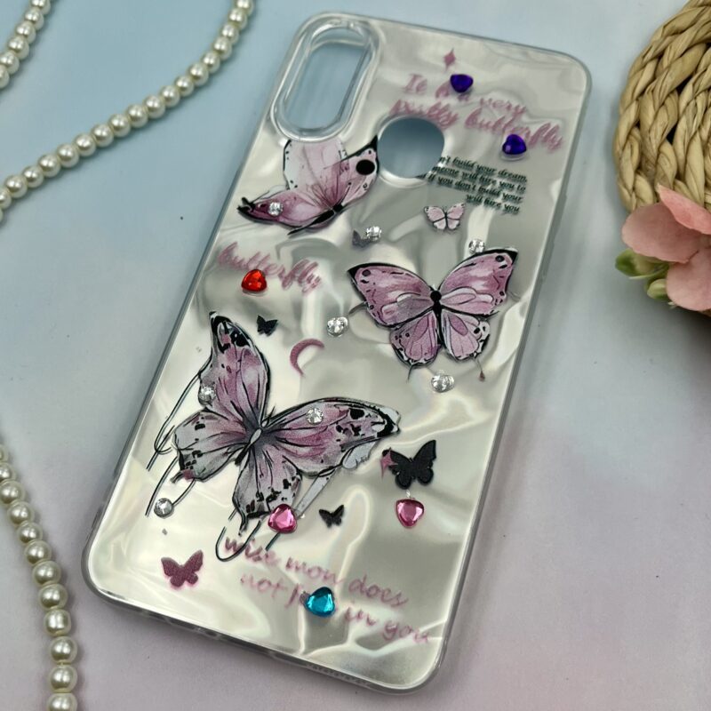 قاب گوشی Galaxy A20S سامسونگ 3D طرح سه بعدی نگین دار برجسته طرح پروانه صورتی کد 91217 - Image 2