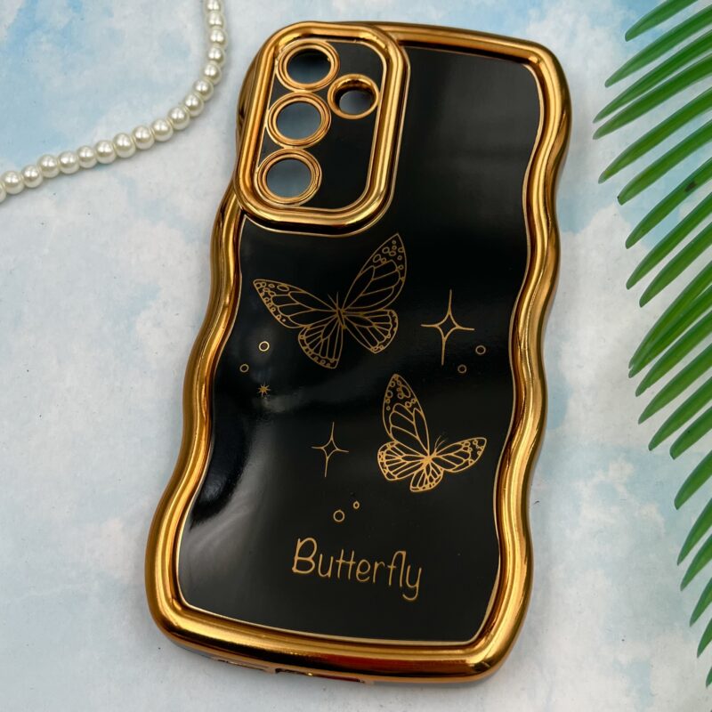 قاب گوشی Galaxy A55 سامسونگ Solid دور طلایی مای کیس طرح پروانه Butterfly مشکی محافظ لنز دار کد 28571 - Image 2