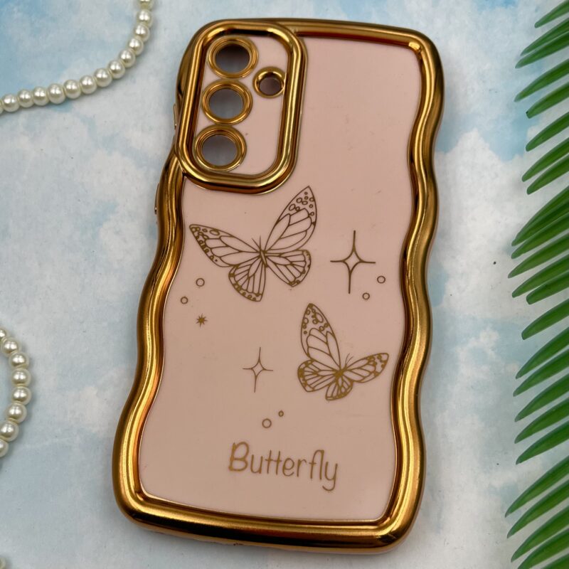 قاب گوشی Galaxy A35 سامسونگ Solid دور طلایی مای کیس طرح پروانه Butterfly گلبهی محافظ لنز دار کد 42035 - Image 2