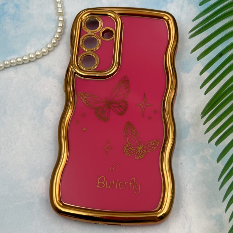 قاب گوشی Galaxy S23 FE سامسونگ Solid دور طلایی مای کیس طرح پروانه Butterfly سرخابی محافظ لنز دار کد 48225 - Image 2